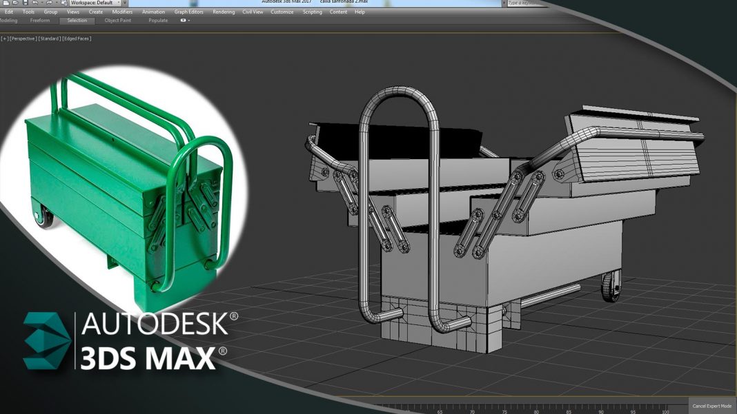 banner exibindo o resultado final da modelagem 3d de uma caixa de ferramentas modelo sanfonada.